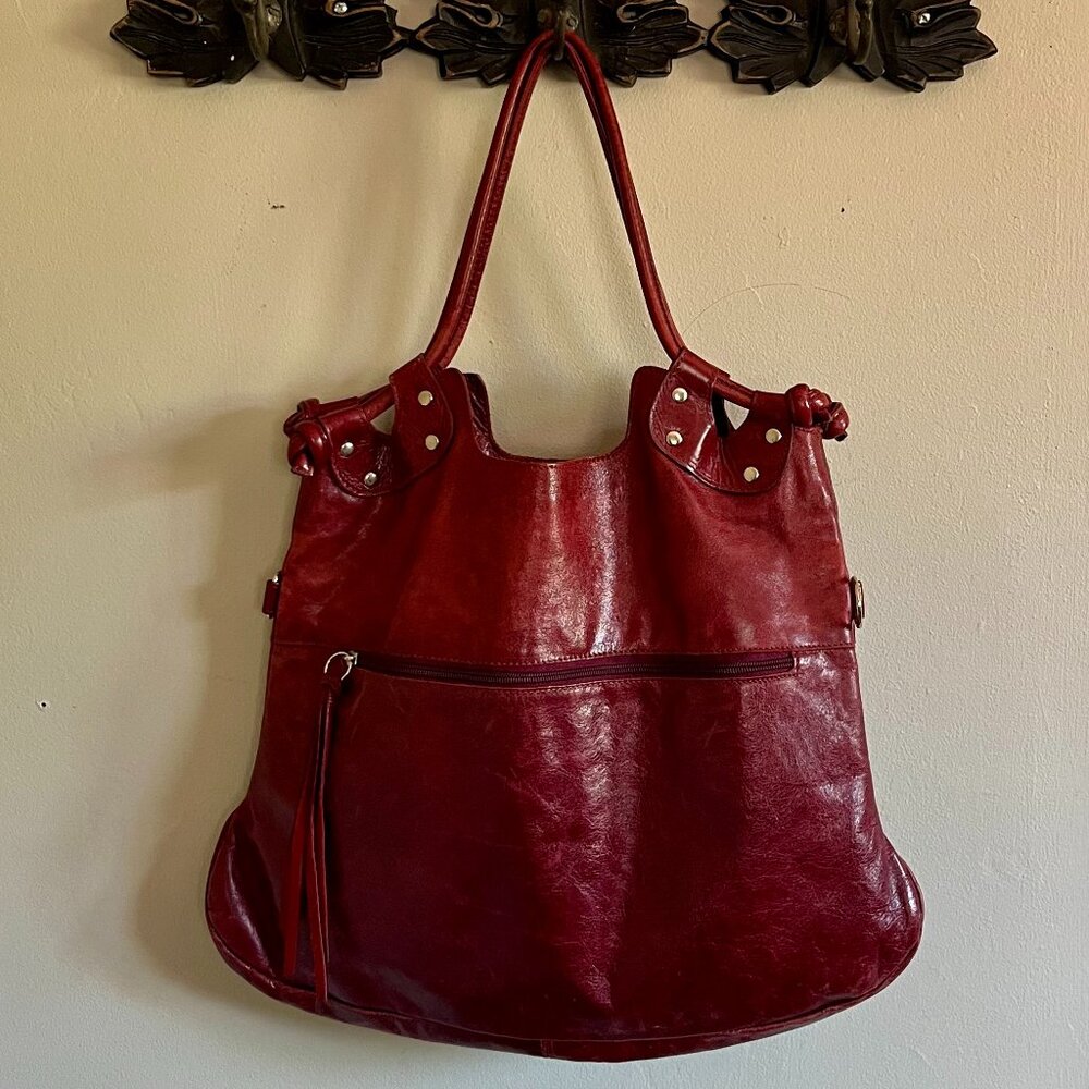 Distressed Red Leather Large Oversized Tote Bag